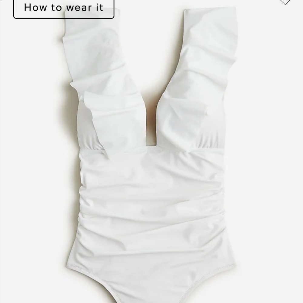 Jcrew white ruched ruffle one-piece swimsuit